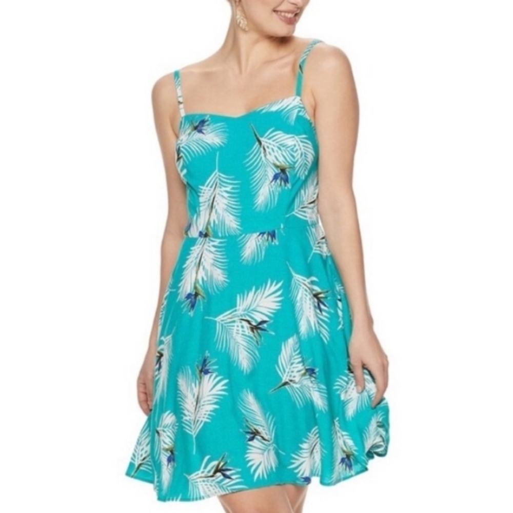 Apt. 9 Teal Turquoise White Palm Leaf Printed Sundress Dress Size XL XLarge